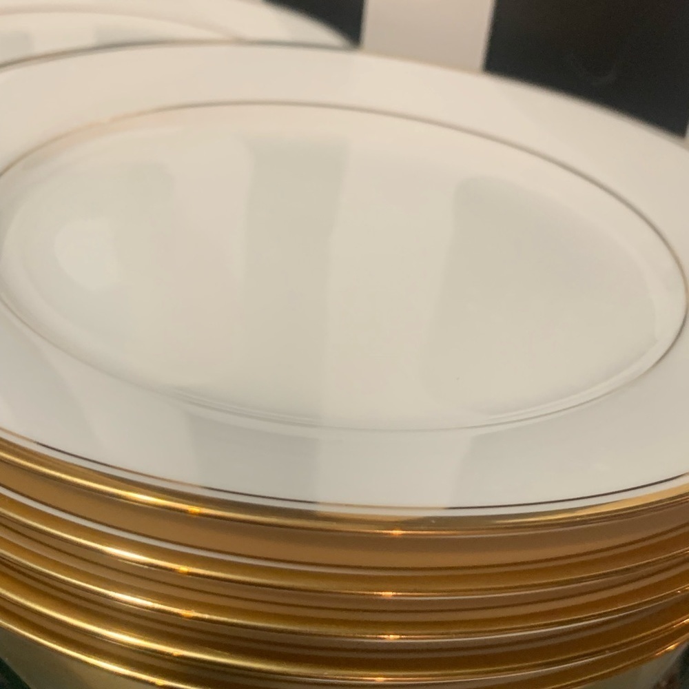 Vintage 1950s Noritake Bone White Ivory China Dessert Plates Gold Rim Set of 6 - Picture 5 of 11
